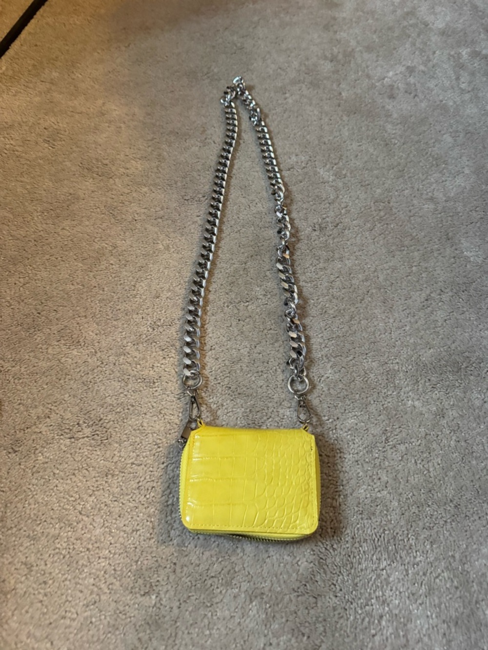 Yellow Croc-Embossed Mini Crossbody with Silver Chain